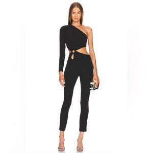Michael Costello x REVOLVE Idris Jumpsuit Black One Shoulder Cut Out Skinny XS